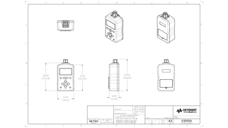 V3500A Handheld RF Power Meter 2D Drawing, PDF Format
